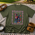 USA Fireworks Dog Lover design on a Military Green T-shirt.