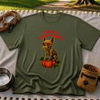 Paw-kin Patch Patrol Skeleton Frenchie Halloween design on a Military Green T-shirt.