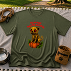 Paw-kin Patch Patrol Pug Halloween Dog Lover design on a Military Green T-shirt.