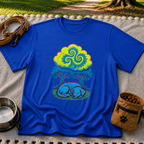 Psychedelic Sleeping Dog artwork on a Royal T-shirt.