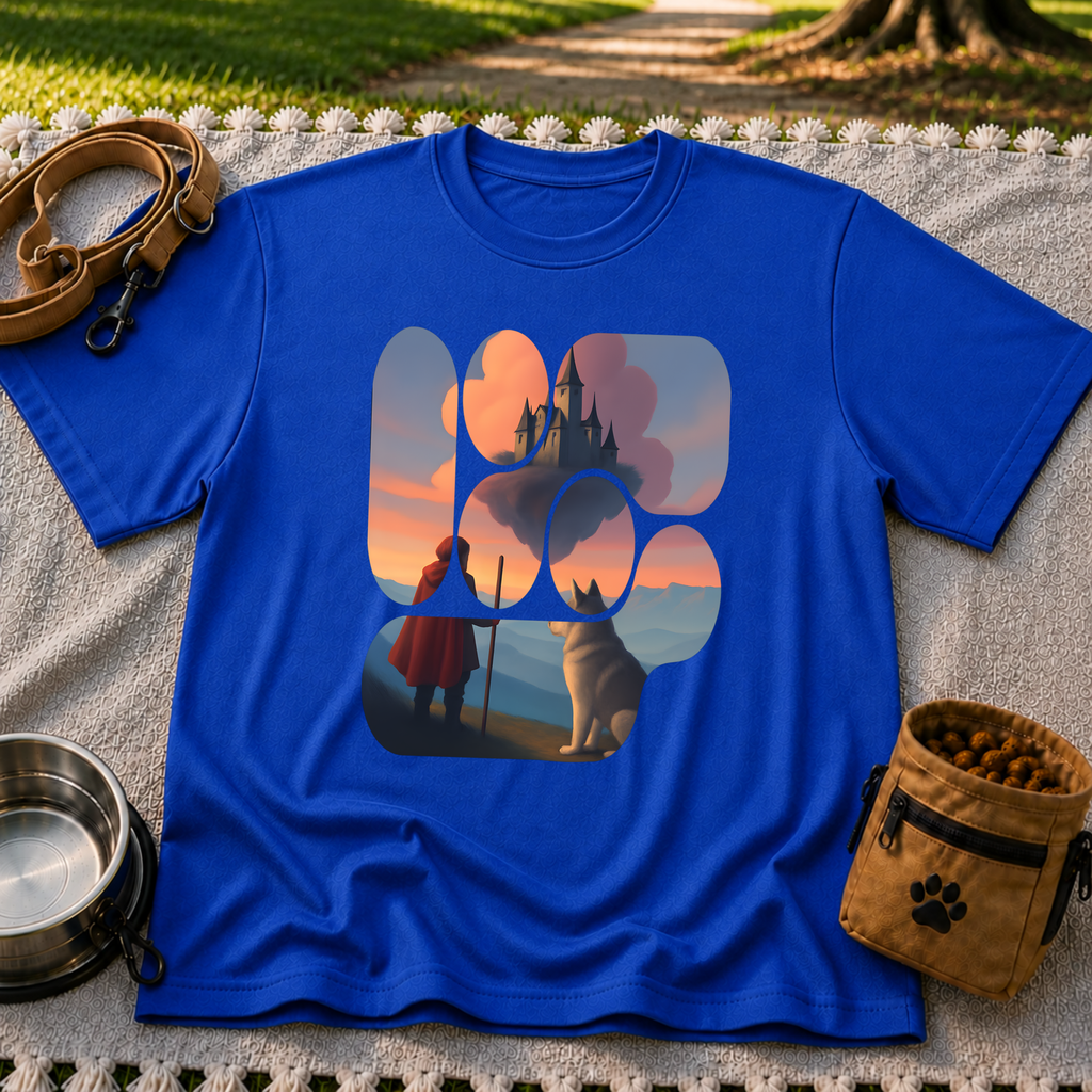 Magical Landscape Pet Lover artwork on a Royal T-shirt.