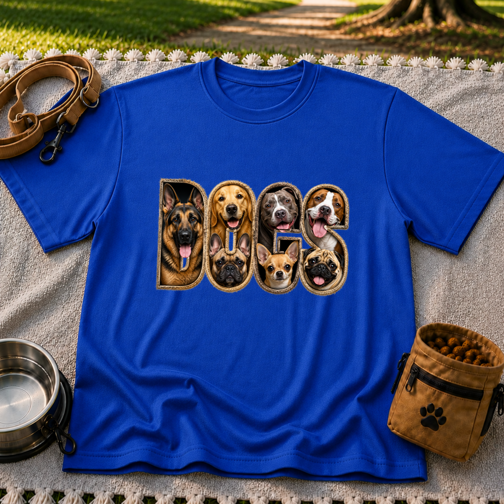 Dogs Dogs Dogs Dog Lover design on a Royal T-shirt.