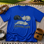 Lounge Life Cat design on a Royal T-shirt.
