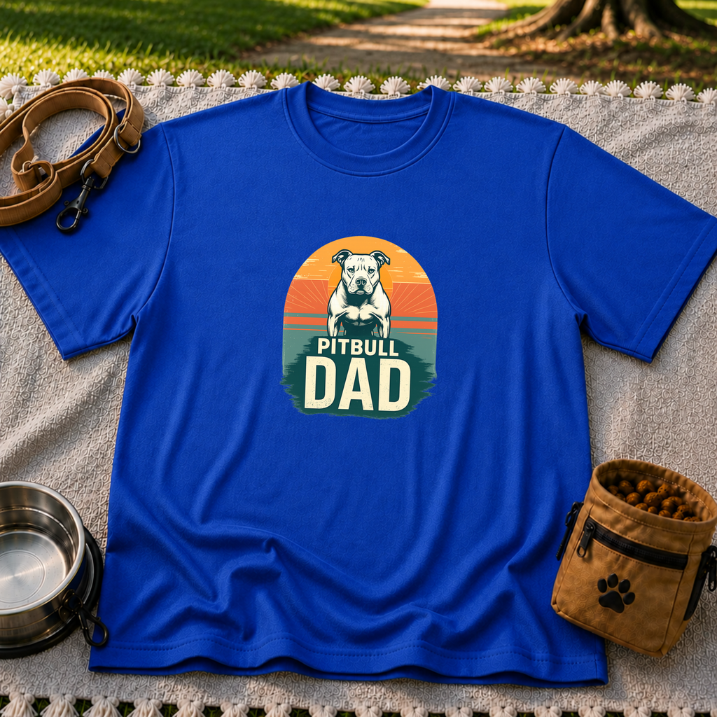 Vintage Pitbull Dad design on a Royal T-shirt.