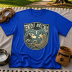 Tempest and Tails Companion Crest artwork on a Royal T-shirt.