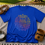 Bohemian French Bulldog Mandala artwork on a Royal T-shirt.