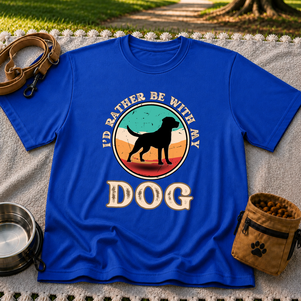I’d Rather Be With My Dog artwork on a Royal T-shirt.