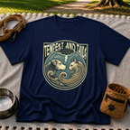 Tempest and Tails Companion Crest artwork on a Navy T-shirt.