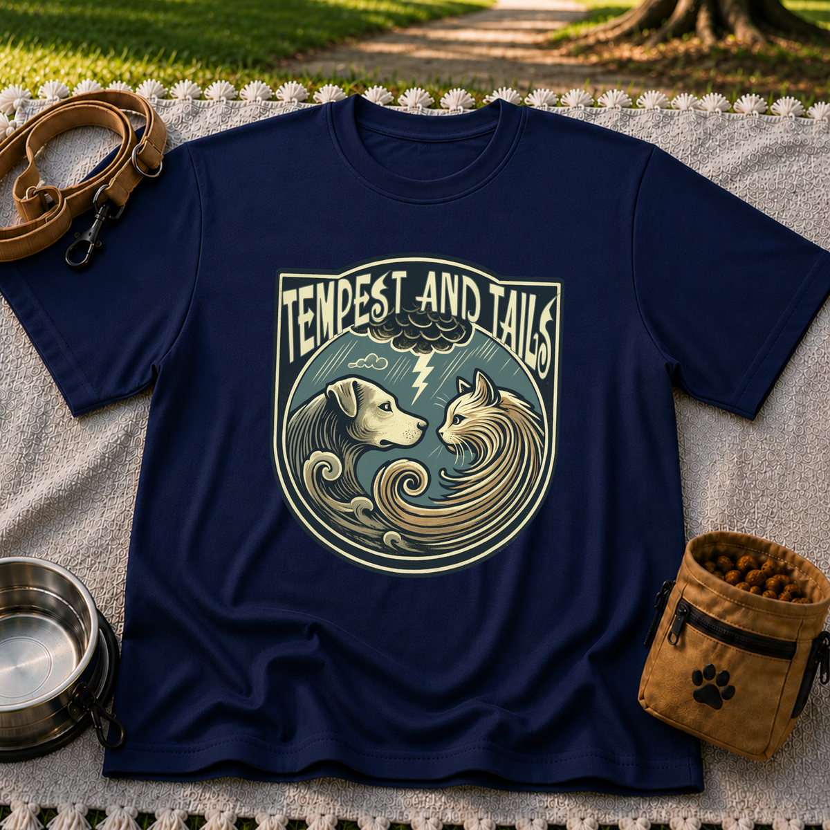 Tempest and Tails Companion Crest artwork on a Navy T-shirt.
