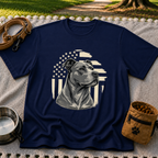 Patriotic Pit Bull Dog design on a Navy T-shirt.