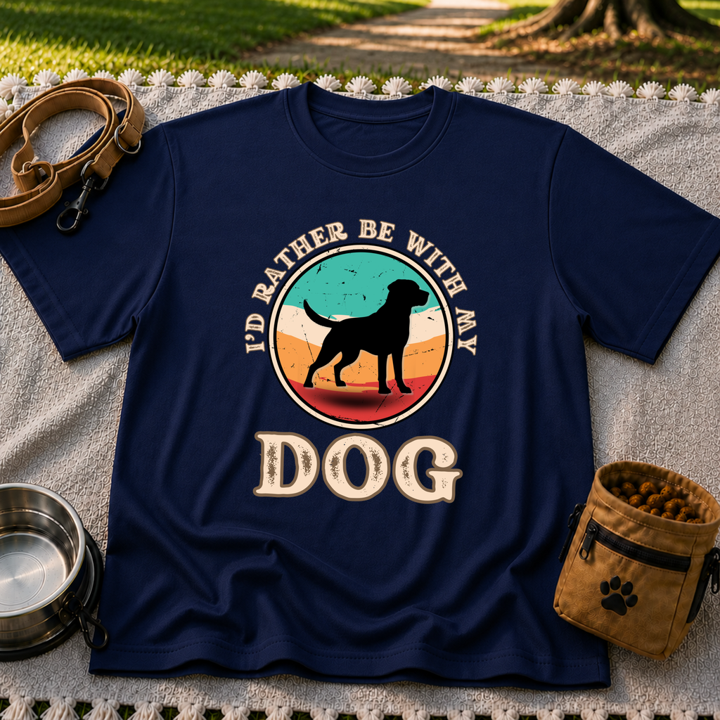 I’d Rather Be With My Dog artwork on a Navy T-shirt.