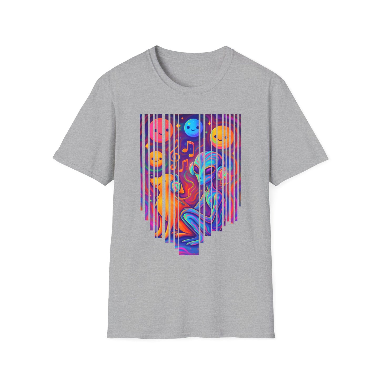 Psychedelic Alien & Dog Music T-Shirt Trippy Space ArtSummer Outfit, Festival Shirt