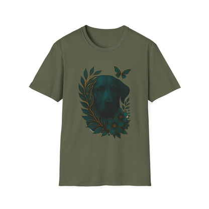 Cyber Floral Dog Silhouette T-Shirt - Unisex Softstyle Tee, Pet Lover Gift, Nature-Inspired Apparel, Casual Wear, Birthday Gift, Spring Fashion