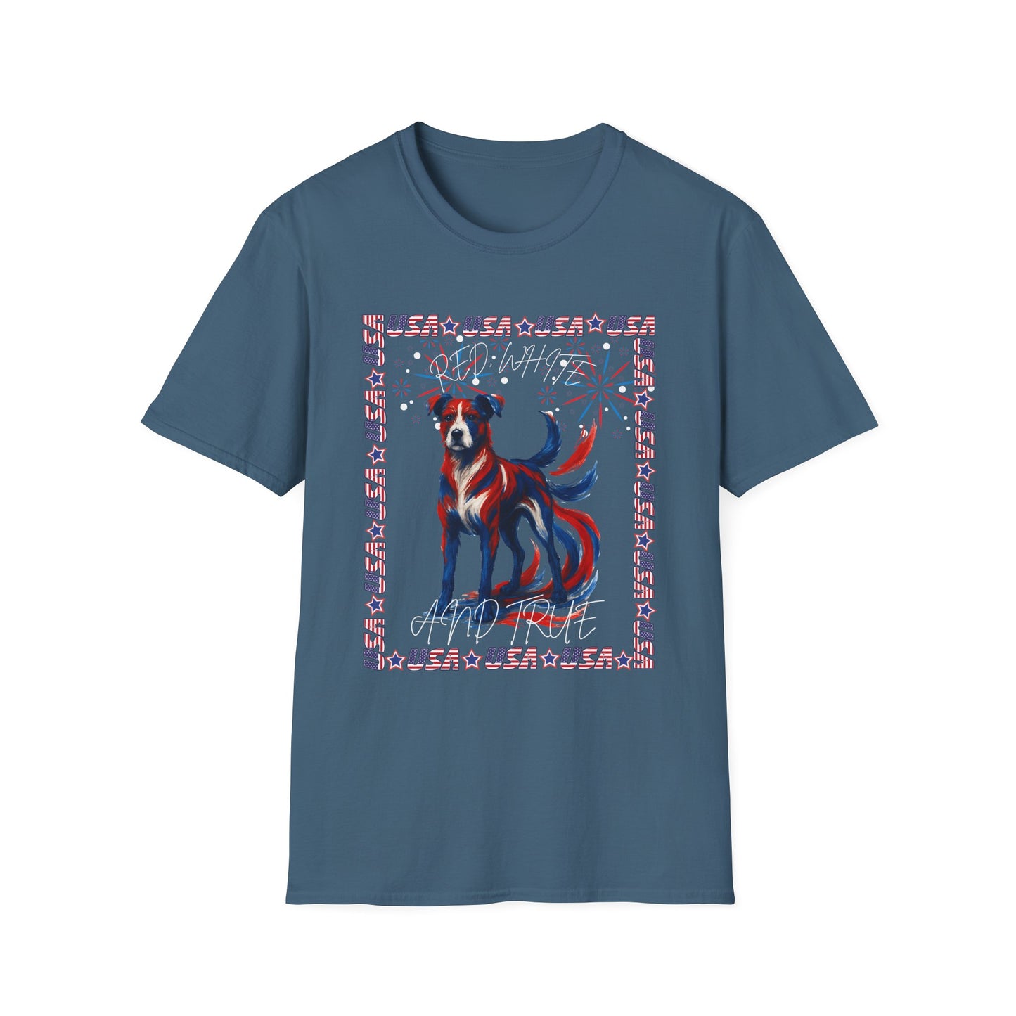 Patriotic Dog T-Shirt | Unisex Softstyle Tee | 4th of July | Casual Wear | Gift for Dog Lovers | Fun Summer Shirt