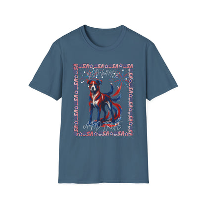 Patriotic Dog T-Shirt | Unisex Softstyle Tee | 4th of July | Casual Wear | Gift for Dog Lovers | Fun Summer Shirt
