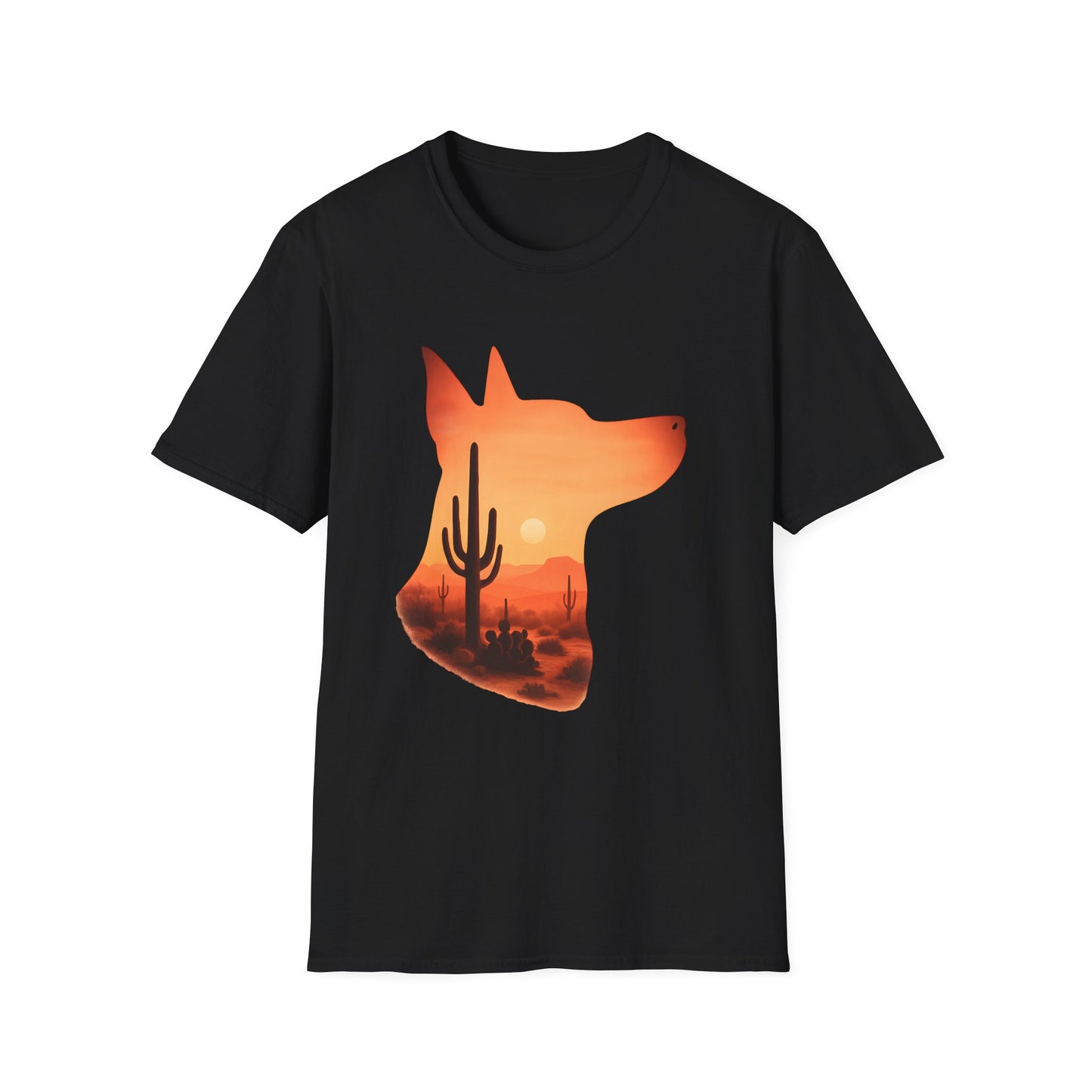 Desert Dog Silhouette T-Shirt | Unisex Graphic Tee, Dog Lover Gift, Nature Vibe Shirt, Outdoor Adventure Apparel, Casual Everyday Wear