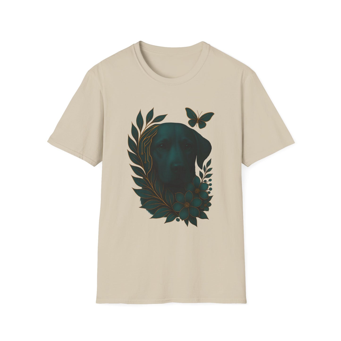 Cyber Floral Dog Silhouette T-Shirt - Unisex Softstyle Tee, Pet Lover Gift, Nature-Inspired Apparel, Casual Wear, Birthday Gift, Spring Fashion