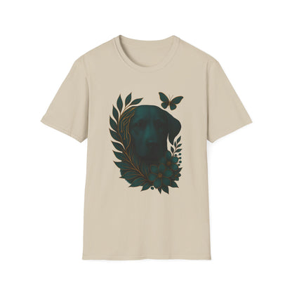 Cyber Floral Dog Silhouette T-Shirt - Unisex Softstyle Tee, Pet Lover Gift, Nature-Inspired Apparel, Casual Wear, Birthday Gift, Spring Fashion
