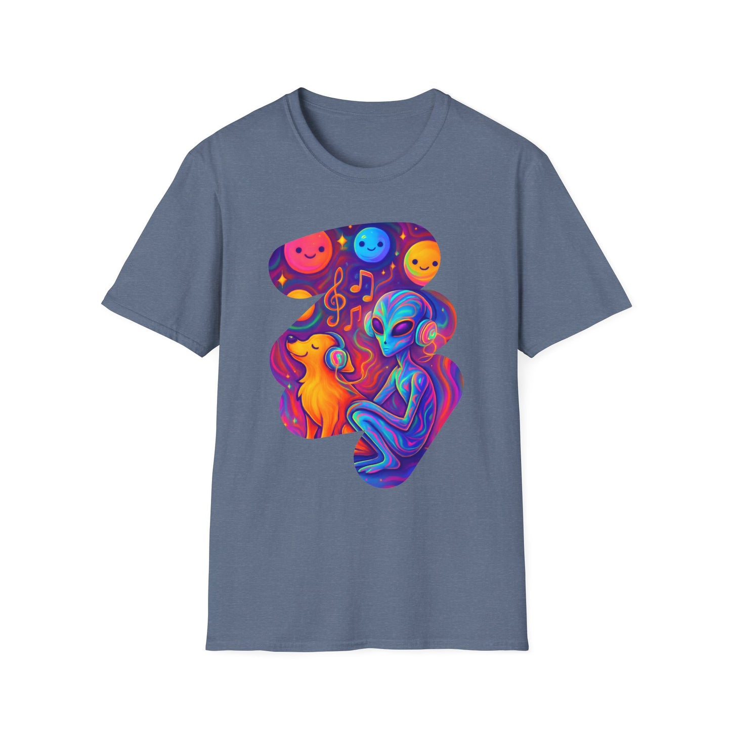 Psychedelic Alien Dog Headphones T-Shirt - Music Tee