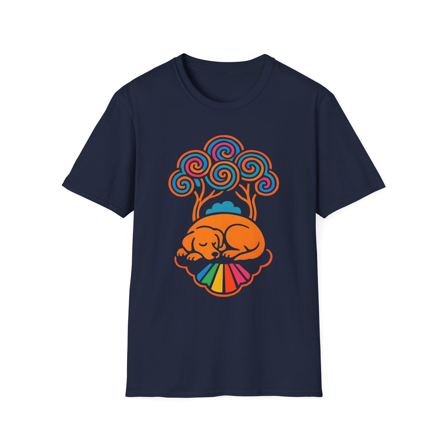 Colorful Sleeping Dog Trippy Tree Psychedelic T-Shirt , Comfortable Tee, Gift for Dog Lovers, Casual Style, Fun and Colorful Graphic
