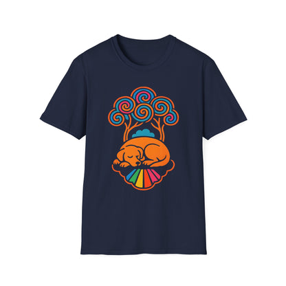 Colorful Sleeping Dog Trippy Tree Psychedelic T-Shirt , Comfortable Tee, Gift for Dog Lovers, Casual Style, Fun and Colorful Graphic