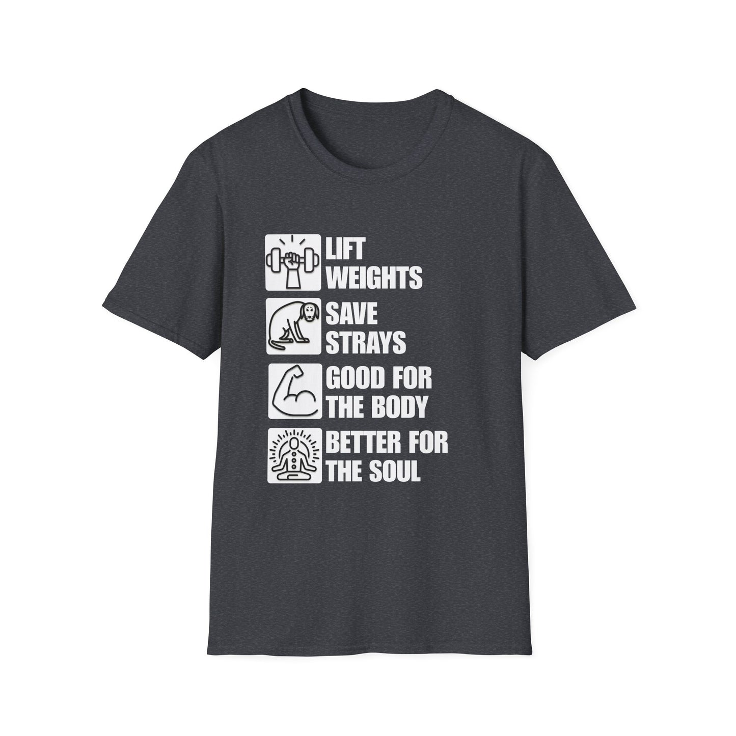 Lift Weights Save Strays T-Shirt | Fitness Dog Rescue Tee