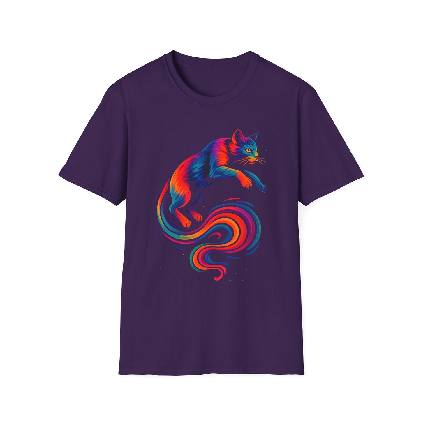 Rainbow Cat Unisex Softstyle T-Shirt, Colorful Cat Tee, Gift for Cat Lovers, Cute Pet Shirt, Fun Casual Outfit, Pride Apparel