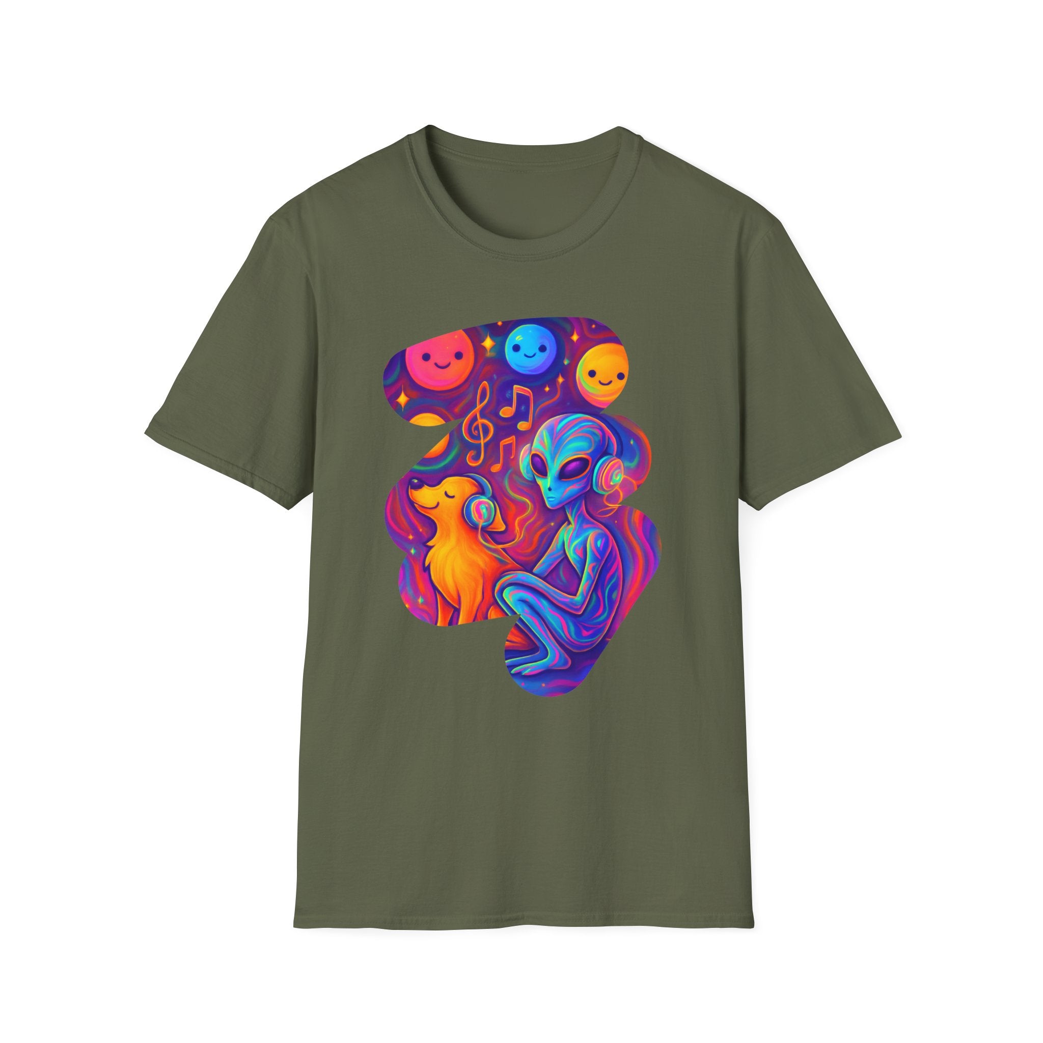 Psychedelic Alien Dog Headphones T-Shirt