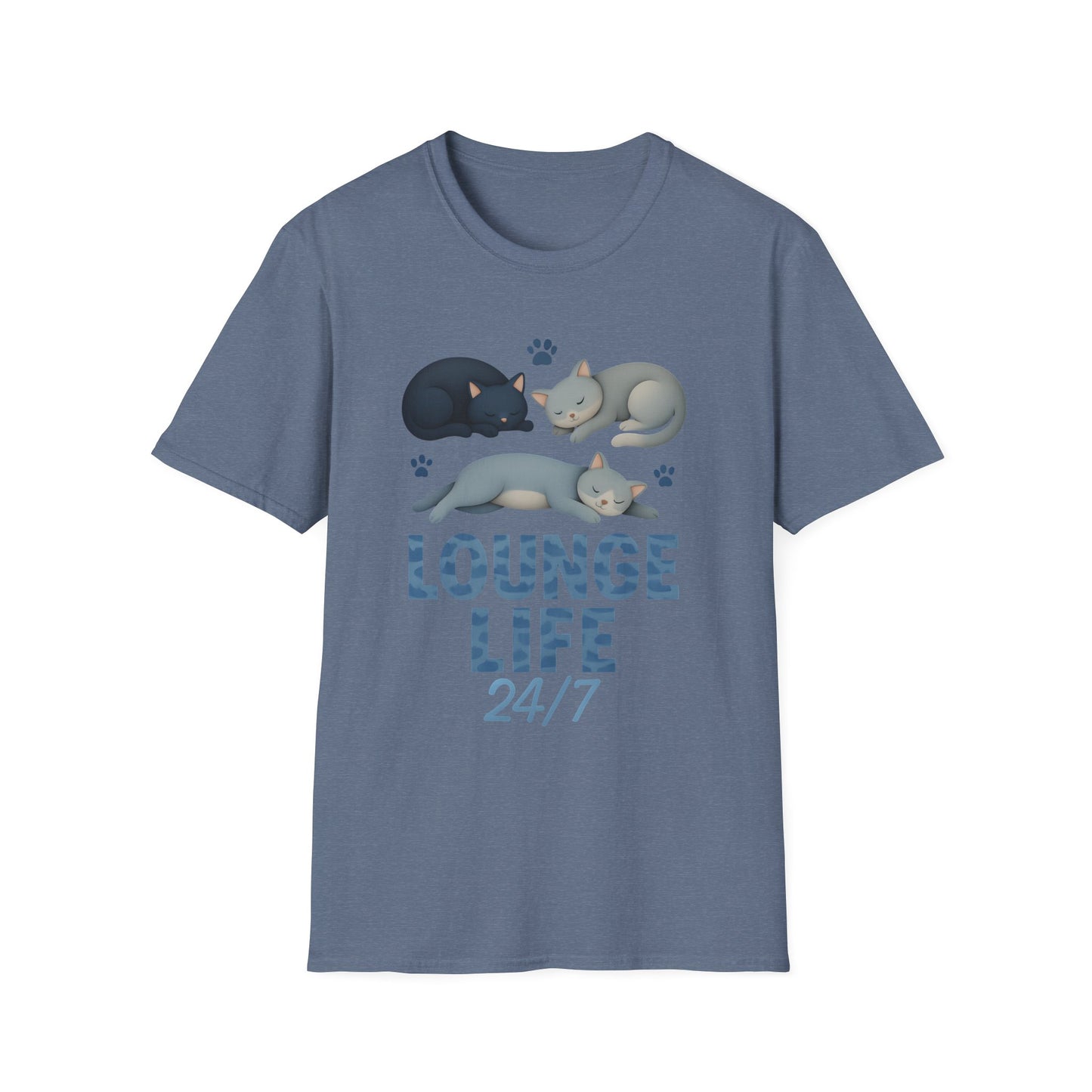 Lounge Life 24/7 Cute Sleeping Cats Funny T-Shirt,Gift for Cat Owners, Cat-Themed Apparel