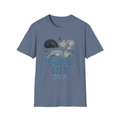 Lounge Life 24/7 Cute Sleeping Cats Funny T-Shirt,Gift for Cat Owners, Cat-Themed Apparel