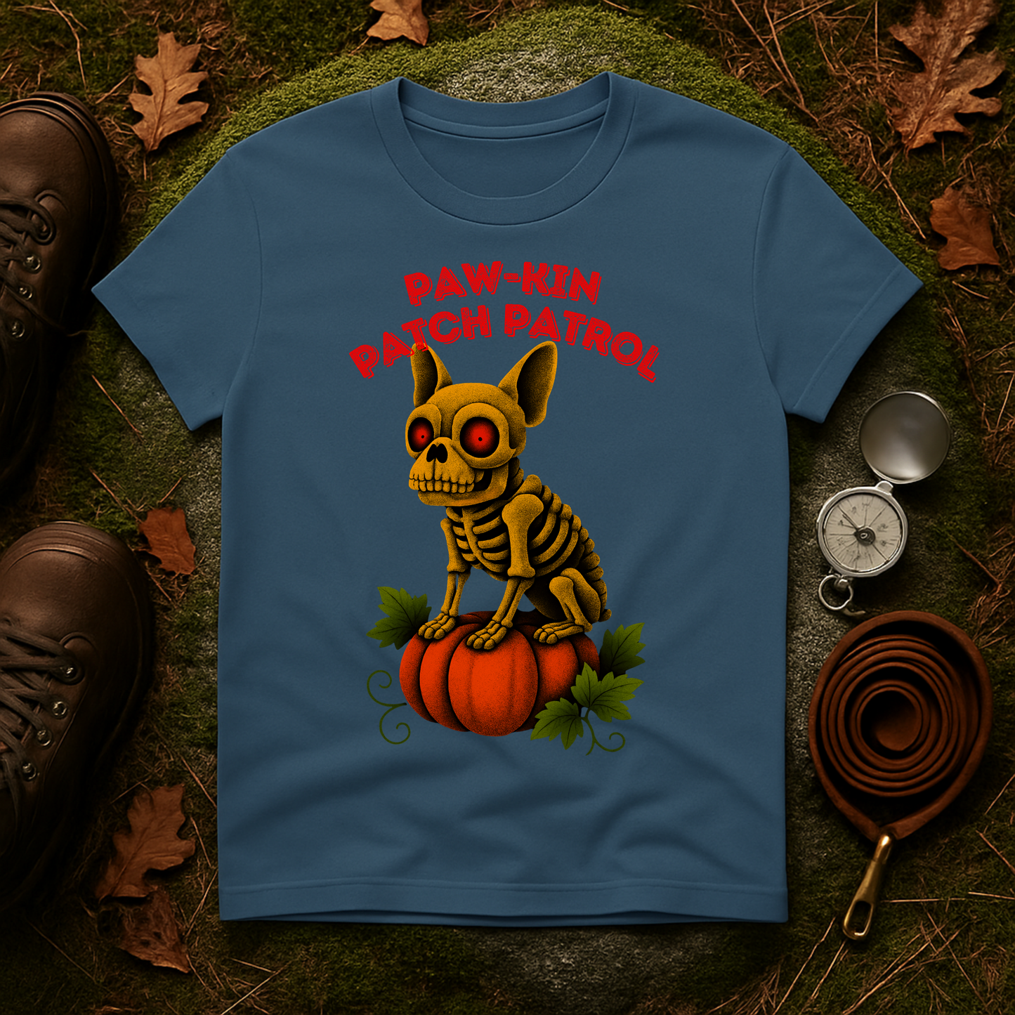 Paw-kin Patch Patrol Skeleton Frenchie Halloween T-Shirt