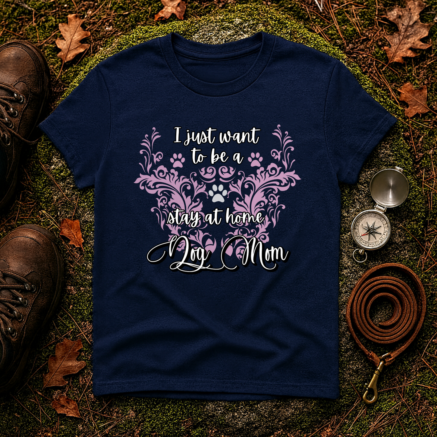 Stay at Home Dog Mom Pink Paw Print T-Shirt