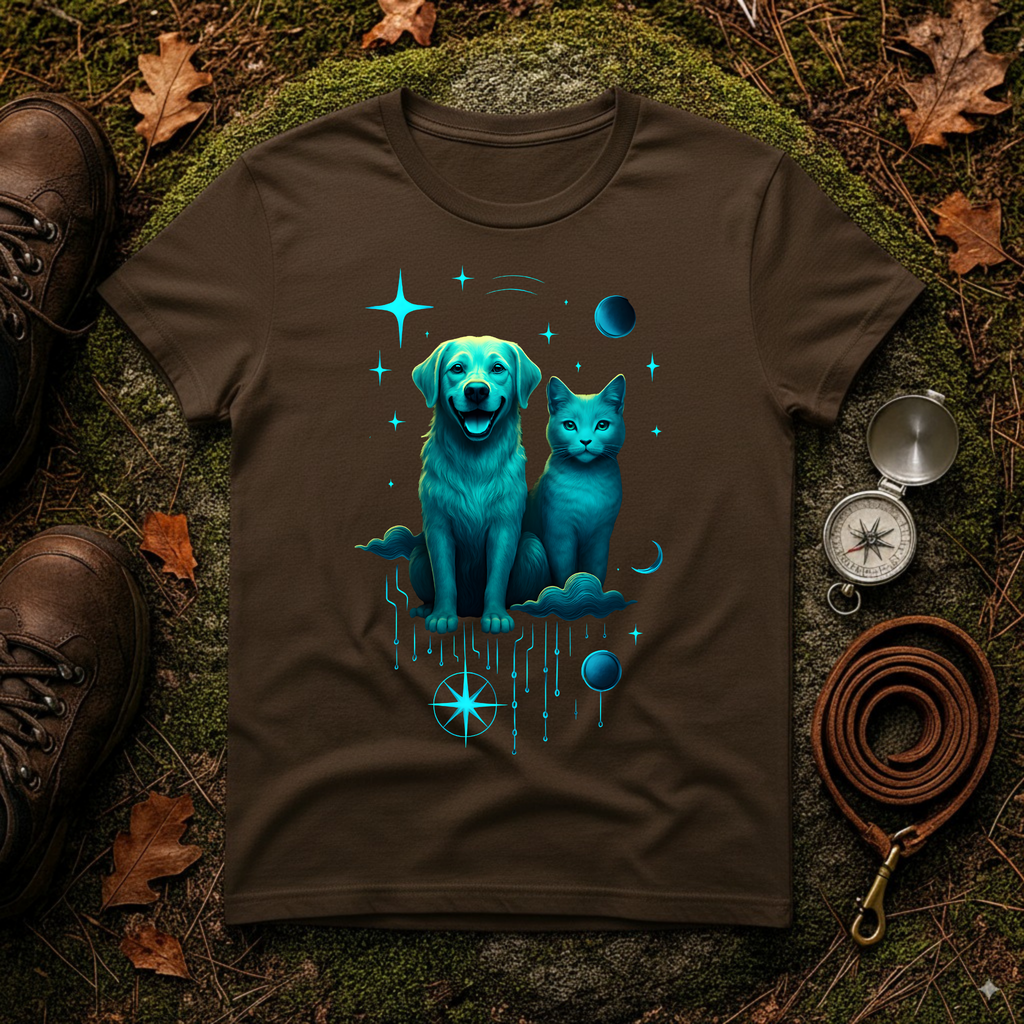 Celestial Dog and Cat Glow Space Pet Lover T-Shirt