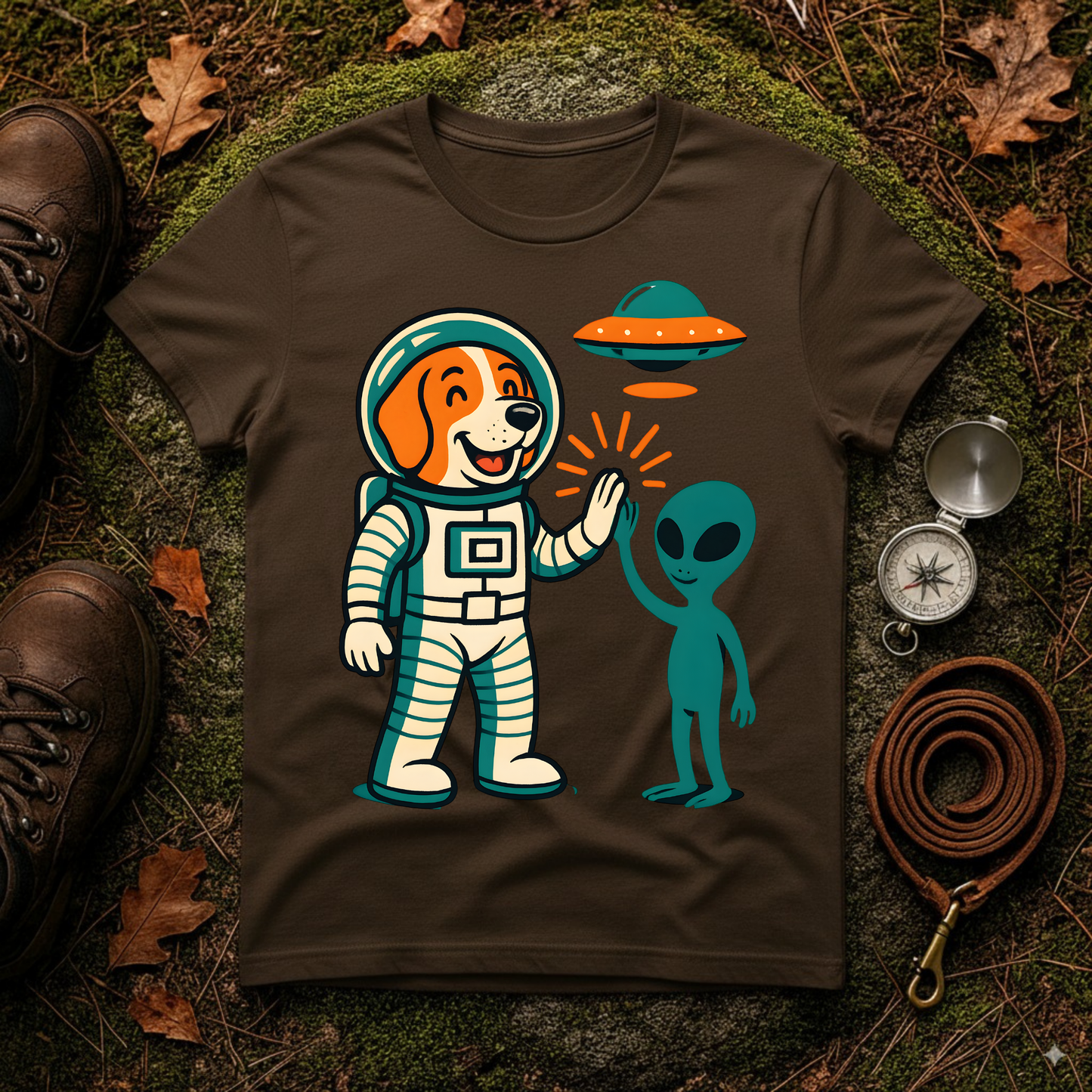 Alien High Five Dog T-Shirt – Funny Space Dog Tee for Animal Lovers, Casual Wear