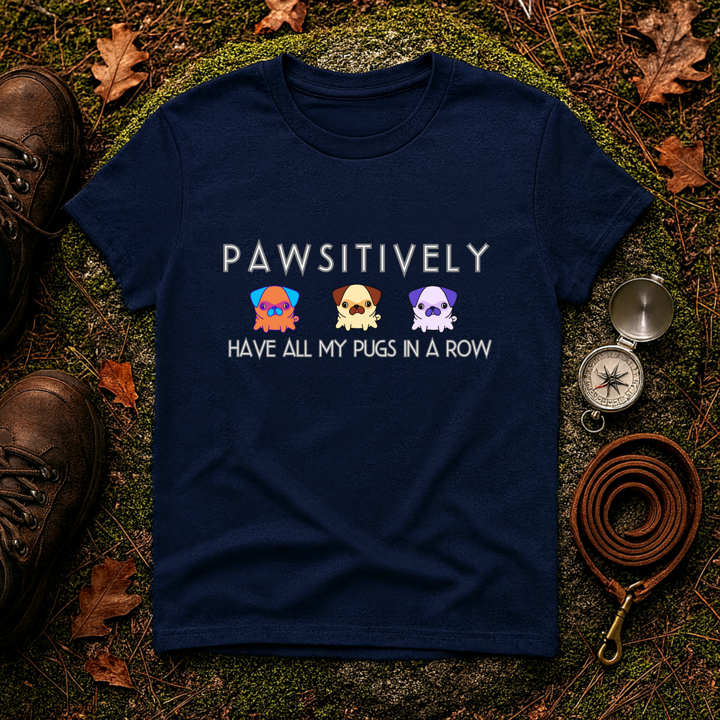 Funny Pug Shirt – Pawsitively All My Pugs in a Row Tee