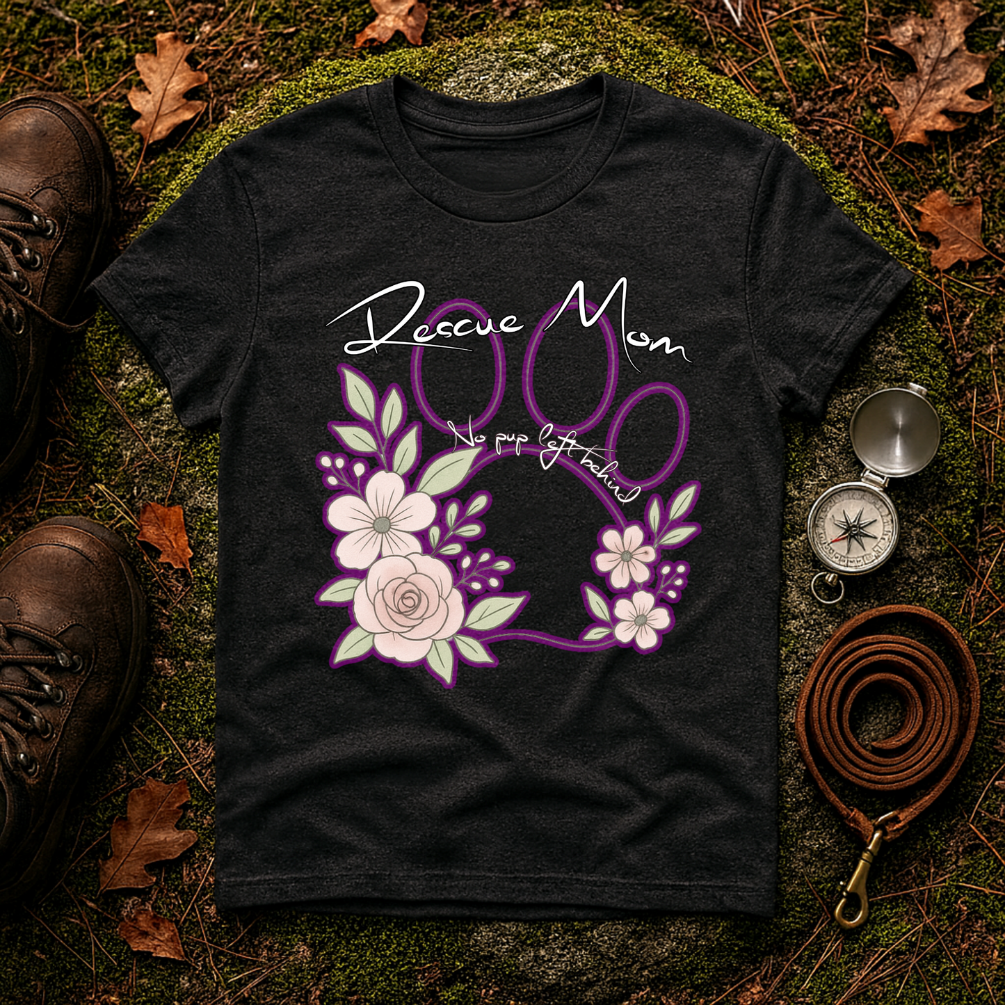 Rescue Mom Floral Paw Print Tee – No Pup Left Behind