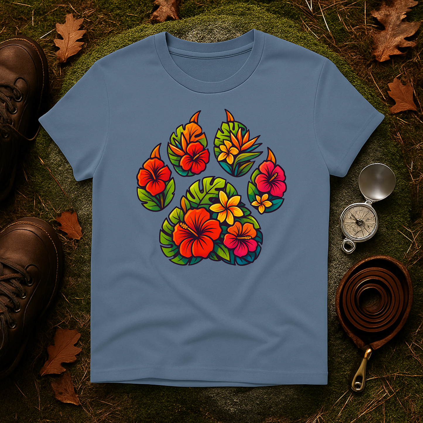 Tropical Paw Print T-Shirt | Hawaiian Dog Lover Graphic Tee
