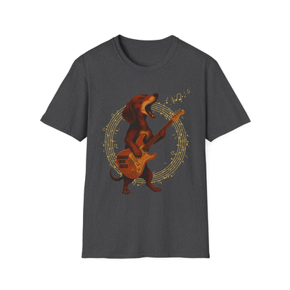 Rockin' Dachshund T-Shirt, Music Lover Tee, Unisex Dog Shirt, Gift for Pet Owners, Casual Wear, Birthday Gift, Festival Attire