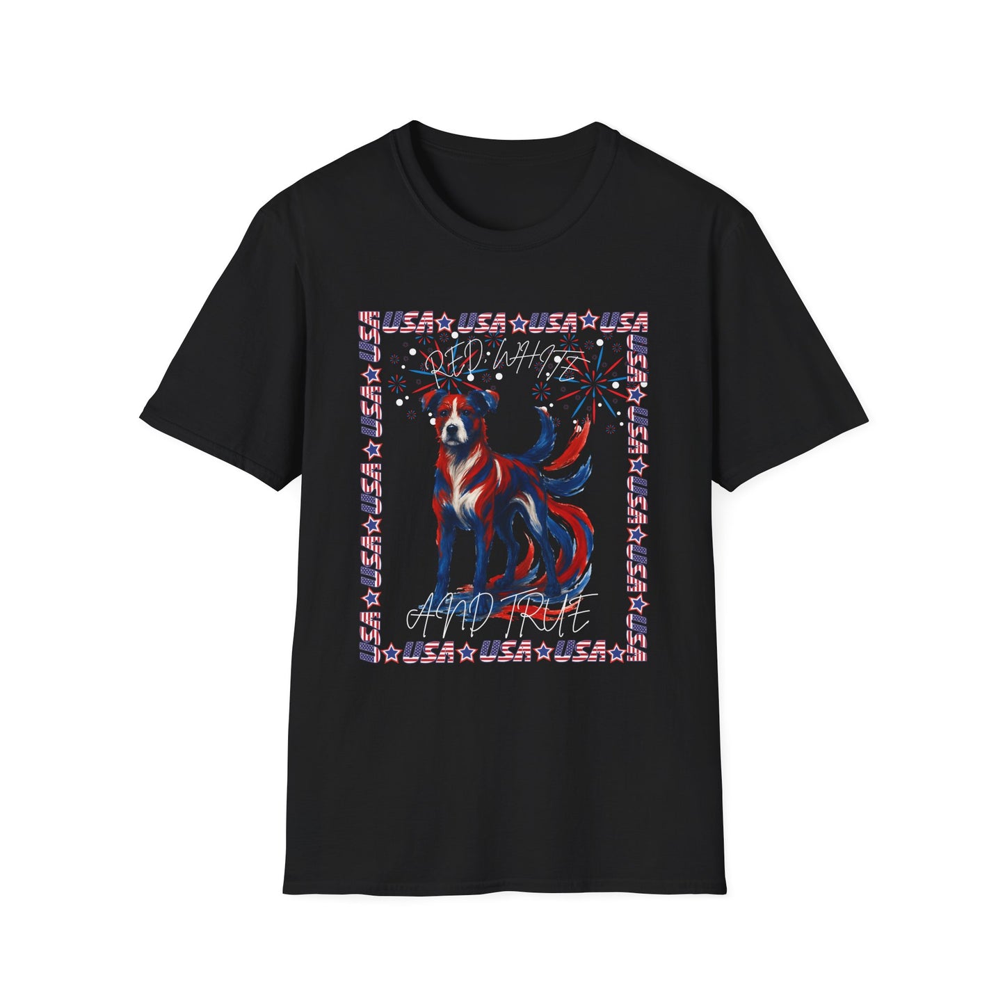 Patriotic Dog T-Shirt | Unisex Softstyle Tee | 4th of July | Casual Wear | Gift for Dog Lovers | Fun Summer Shirt