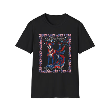 Patriotic Dog T-Shirt | Unisex Softstyle Tee | 4th of July | Casual Wear | Gift for Dog Lovers | Fun Summer Shirt