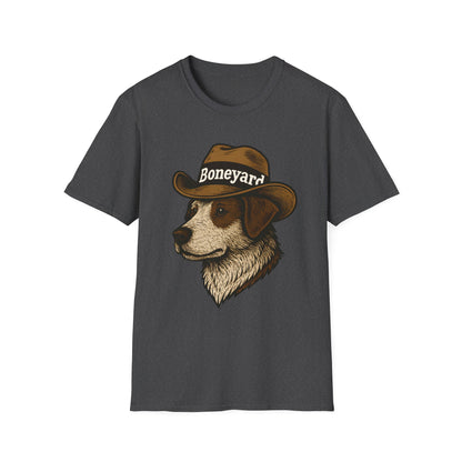Cowboy Dog T-Shirt – Boneyard Western Pet Lover Tee, Unisex Soft style T-Shirt, Animal Lover Gift, Casual Wear, Pet Owner Apparel, Birthday Present