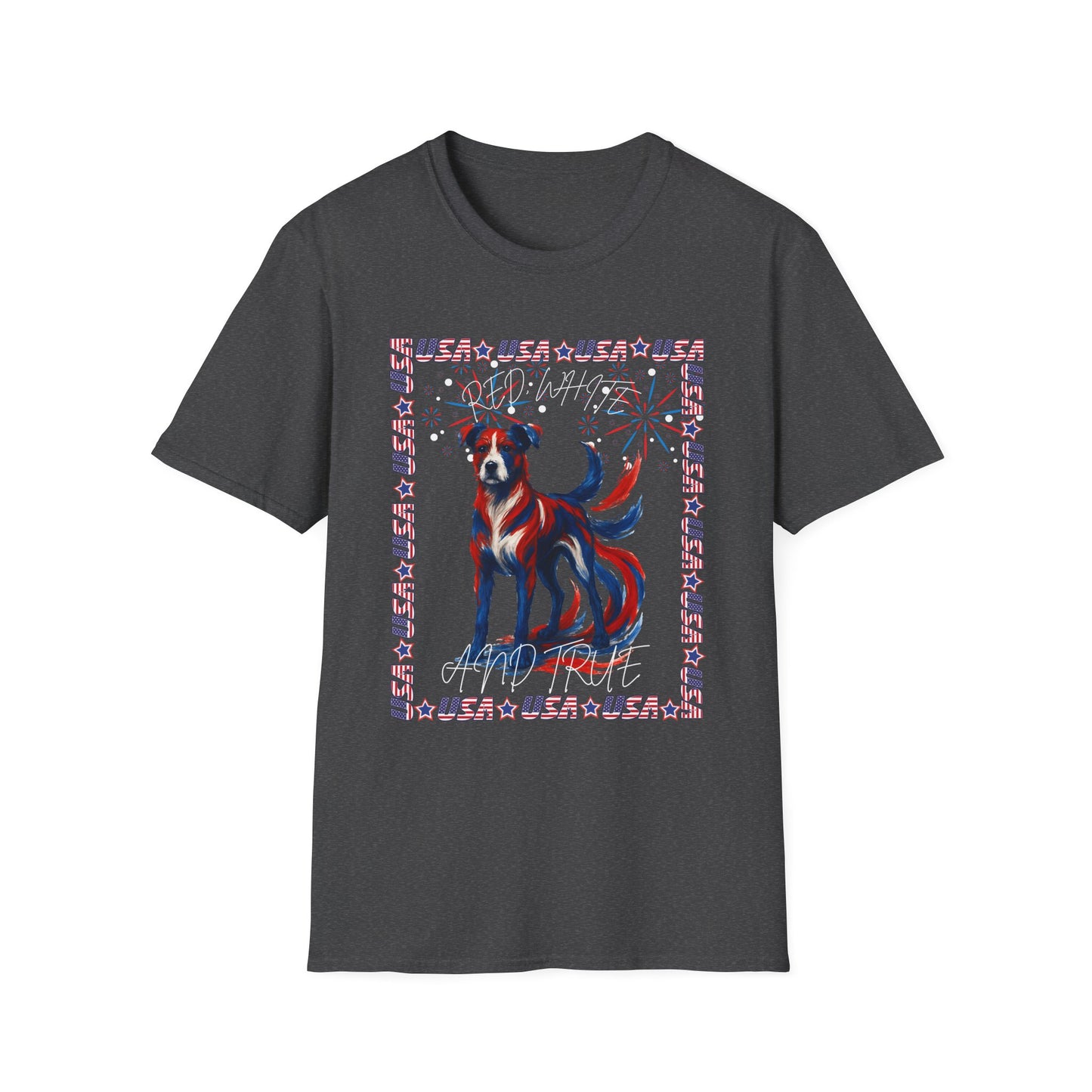 Patriotic Dog T-Shirt | Unisex Softstyle Tee | 4th of July | Casual Wear | Gift for Dog Lovers | Fun Summer Shirt