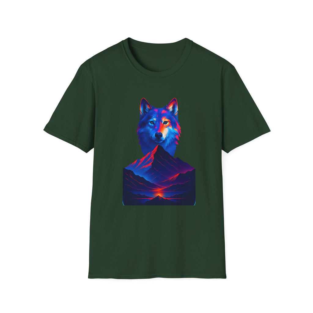 Neon Wolf and Mountain Sunset Spirit Animal T-Shirt