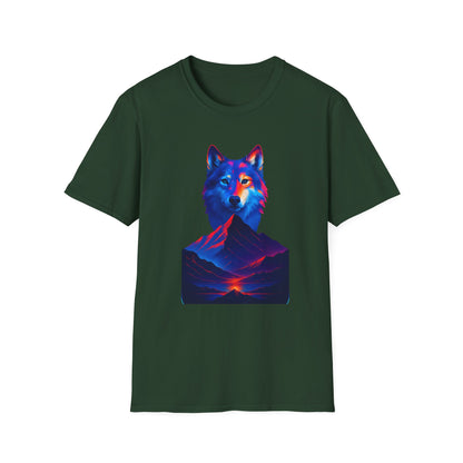 Neon Wolf and Mountain Sunset Spirit Animal T-Shirt