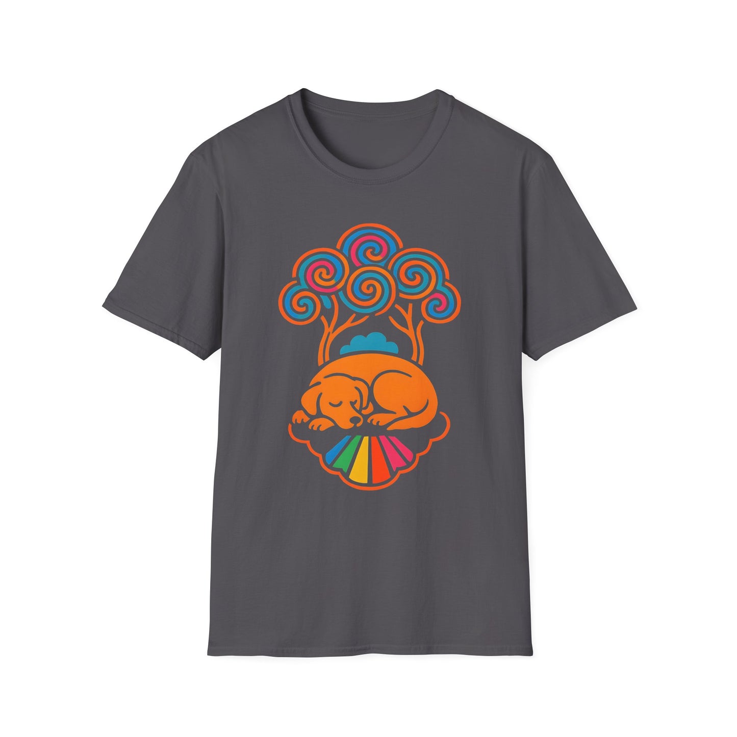 Colorful Sleeping Dog Trippy Tree Psychedelic T-Shirt , Comfortable Tee, Gift for Dog Lovers, Casual Style, Fun and Colorful Graphic