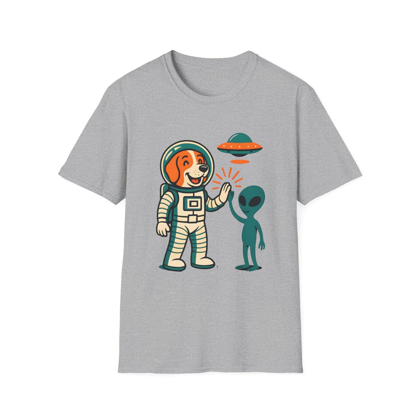 Alien High Five Dog T-Shirt – Funny Space Dog Tee for Animal Lovers, Casual Wear