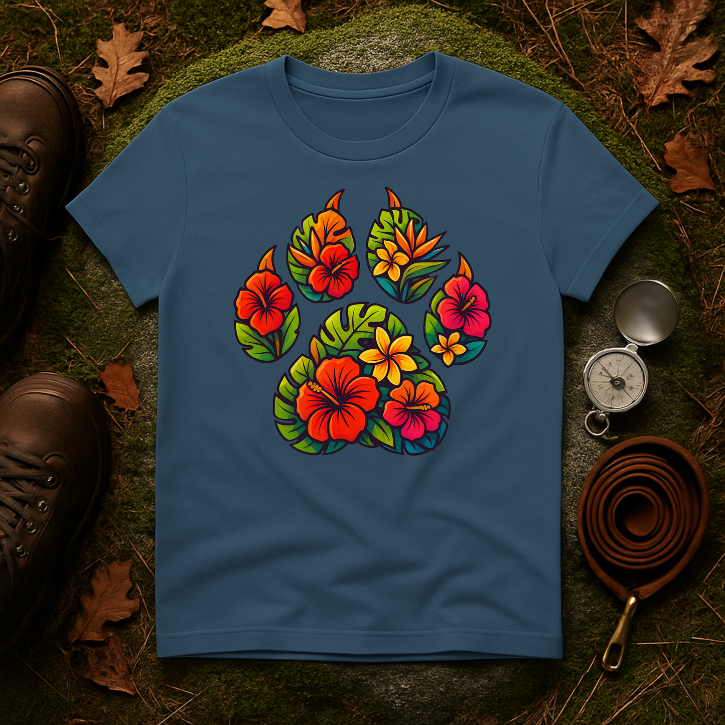 Tropical Paw Print T-Shirt | Hawaiian Dog Lover Graphic Tee