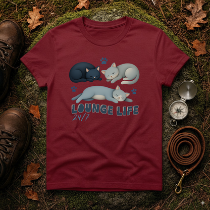 Lounge Life Cat T-Shirt | Funny Lazy Cats 24/7 Graphic Tee