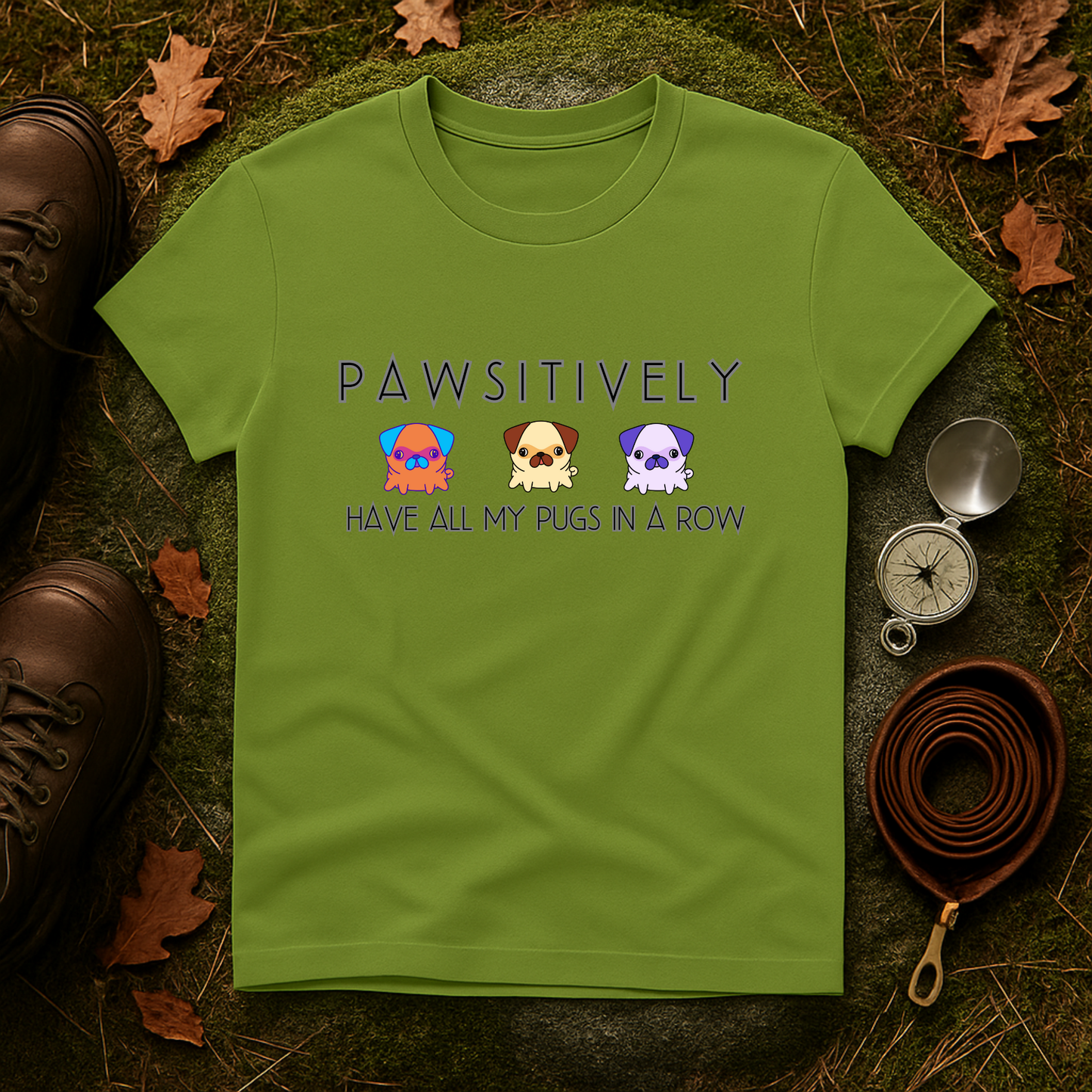 Funny Pug Shirt – Pawsitively All My Pugs in a Row Tee