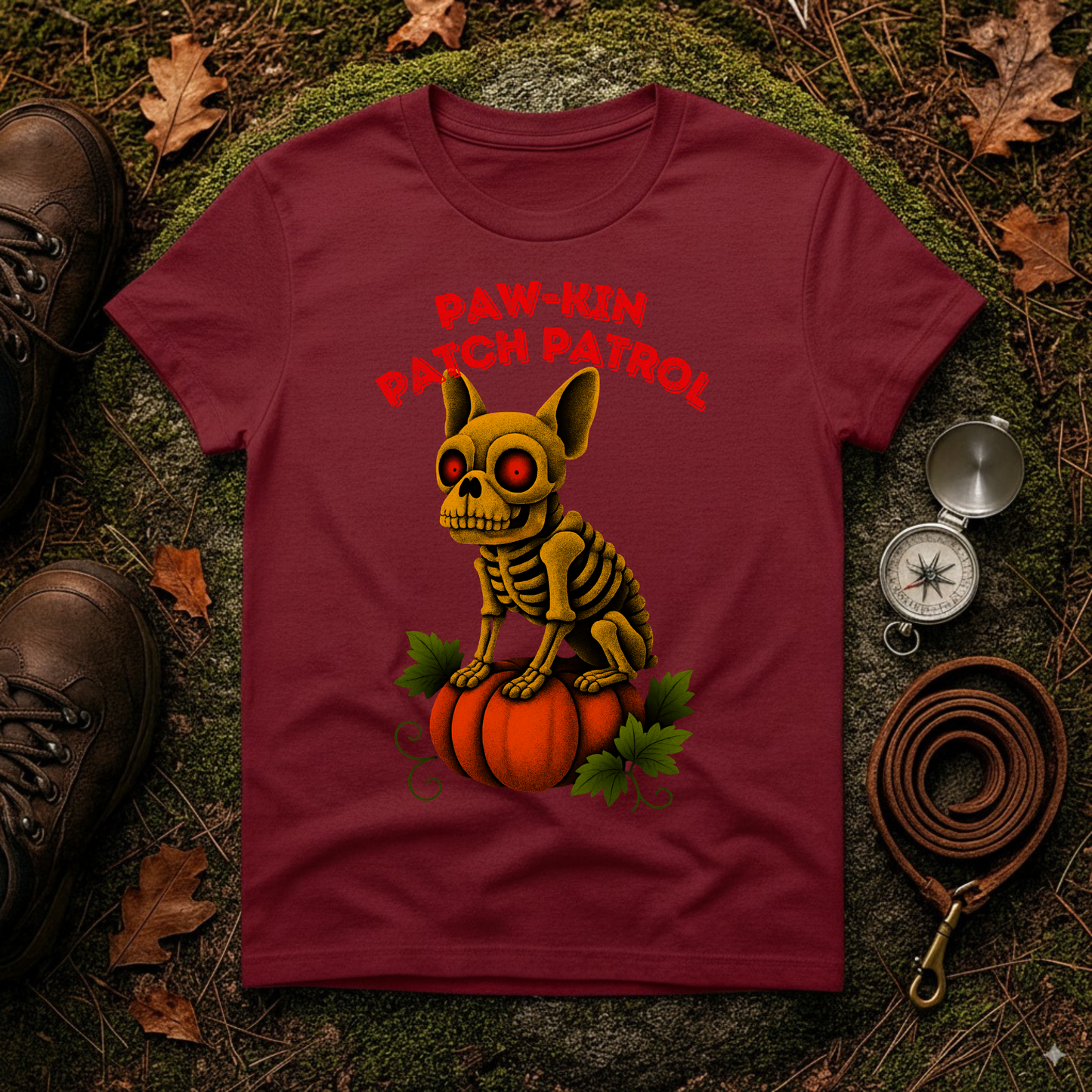 Paw-kin Patch Patrol Skeleton Frenchie Halloween T-Shirt